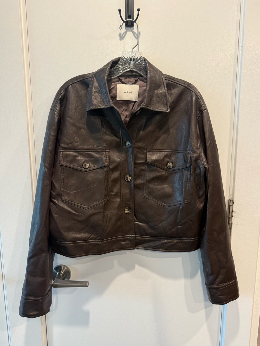 Wilfred Dark Brown Leather Button-Up Jacket